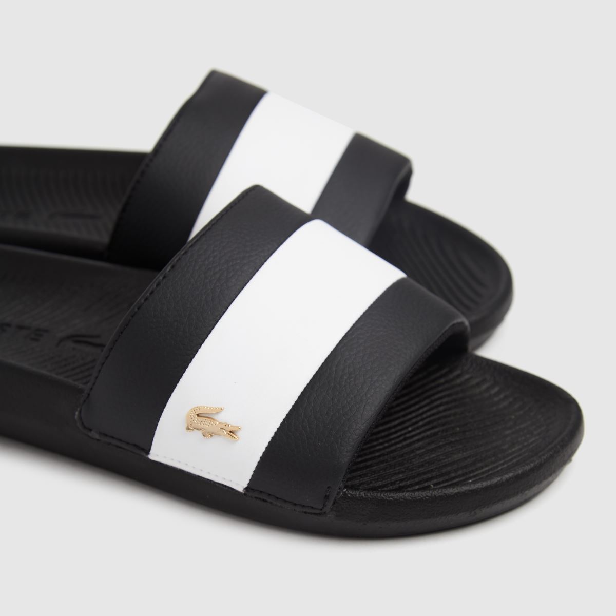 Lacoste Croco Striped Slides (Black-White) – Kaara Store